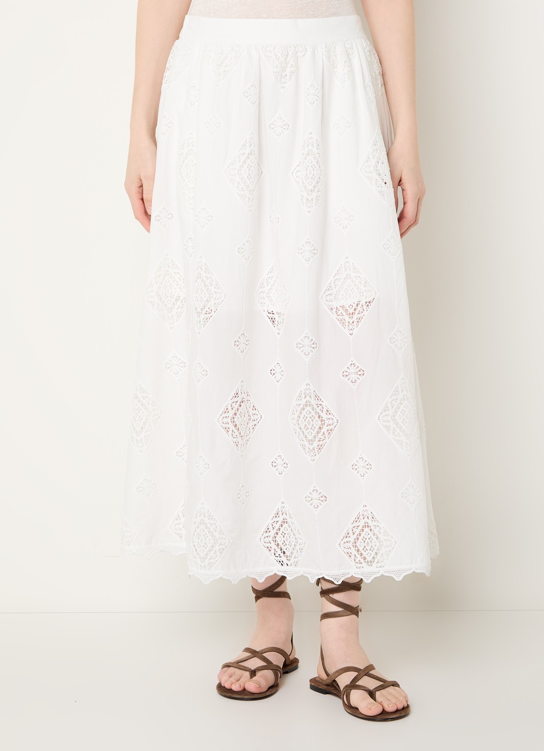 ba&sh Mona midi rok met broderie - detail 2 gebroken wit