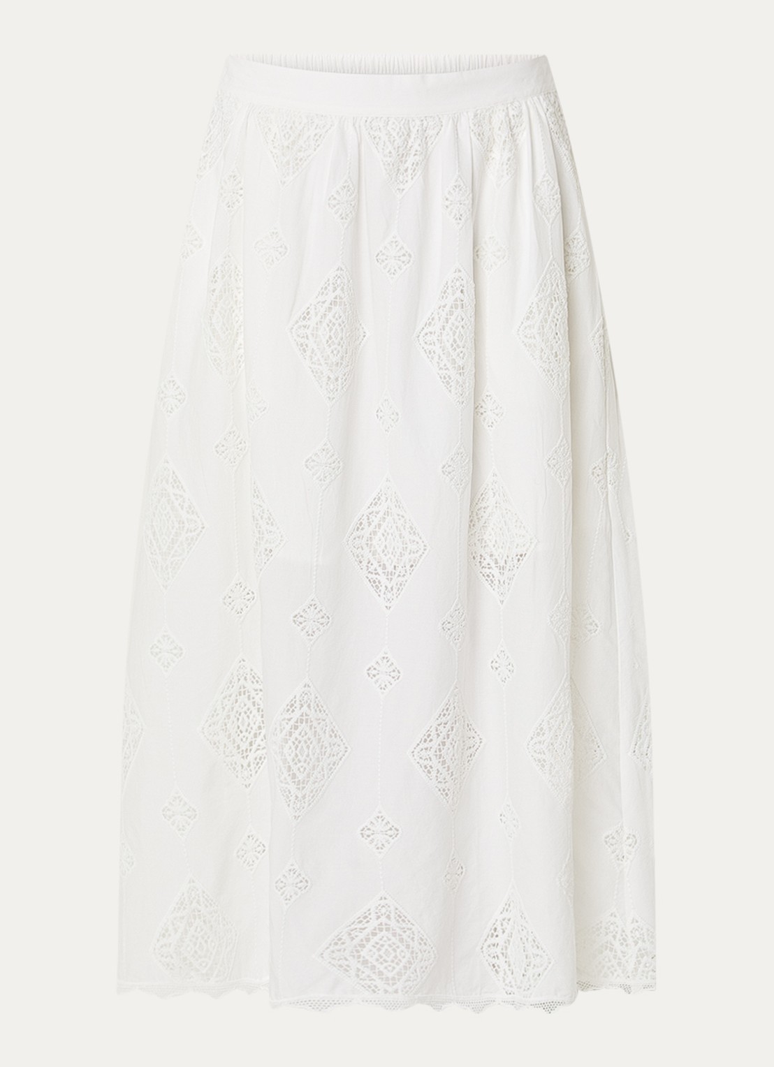ba&sh Mona midi rok met broderie - voorkant 3 gebroken wit