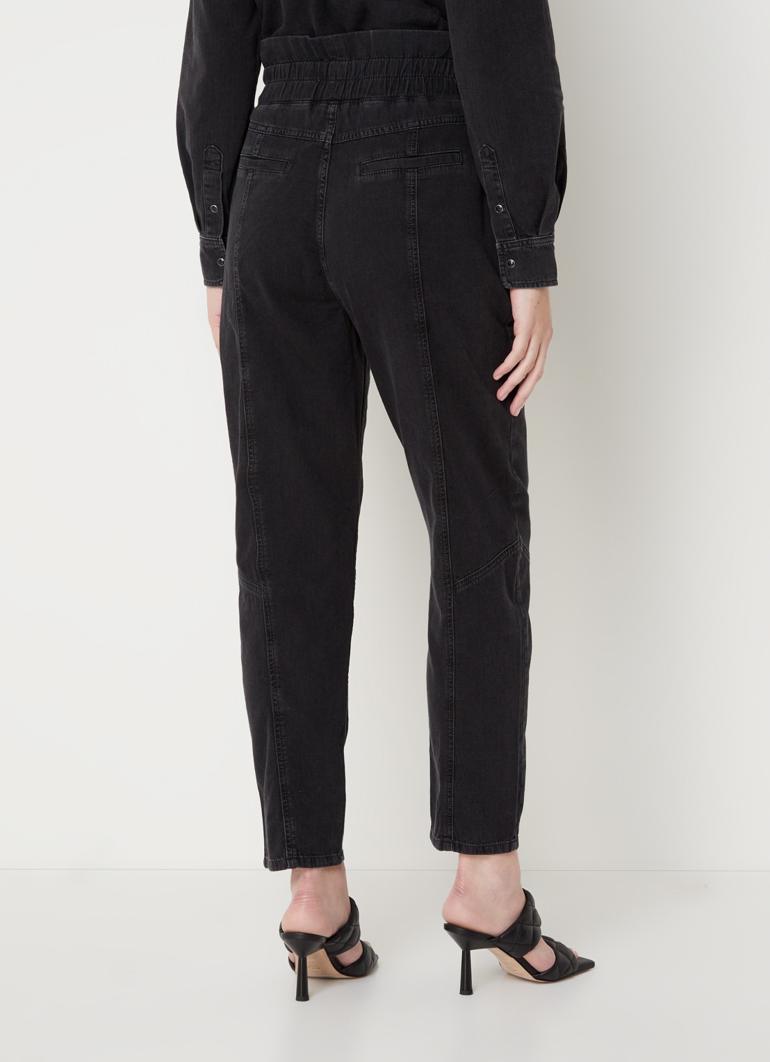 Ba&sh Mony high waist tapered fit pantalon met ritsdetail - achterkant 2 zwart