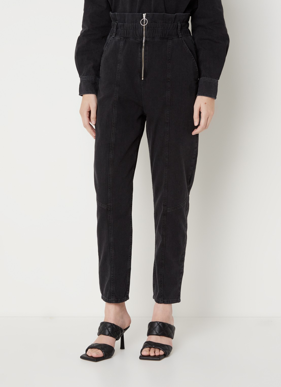 Ba&sh Mony high waist tapered fit pantalon met ritsdetail - detail zwart