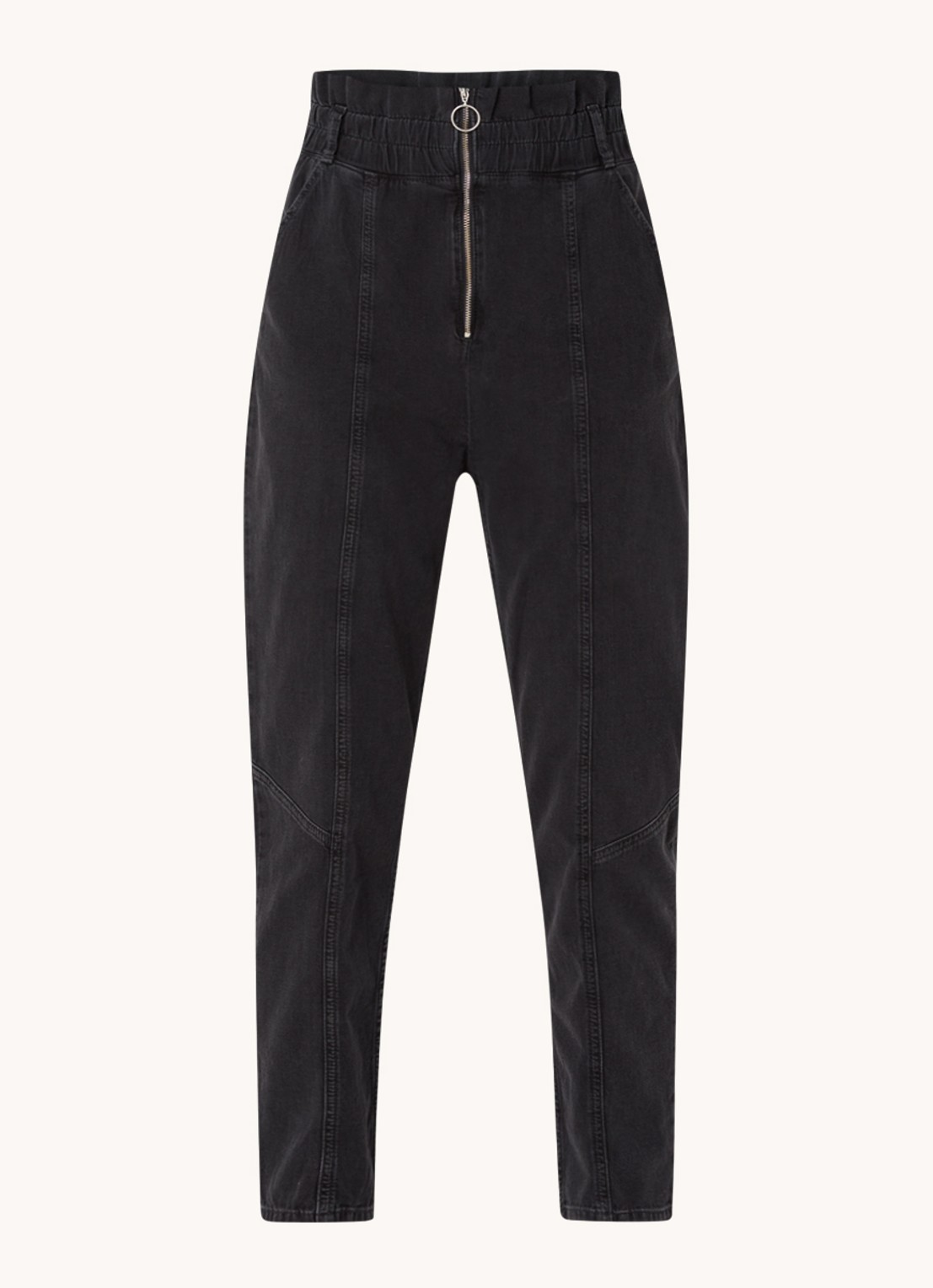 Ba&sh Mony high waist tapered fit pantalon met ritsdetail - voorkant 3 zwart