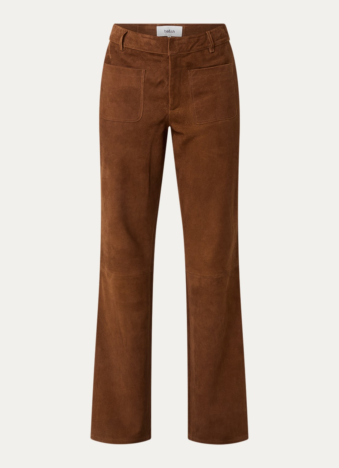 ba&sh Mossi high waist slim fit broek van geitensuède met steekzakken - voorkant 3 cognac