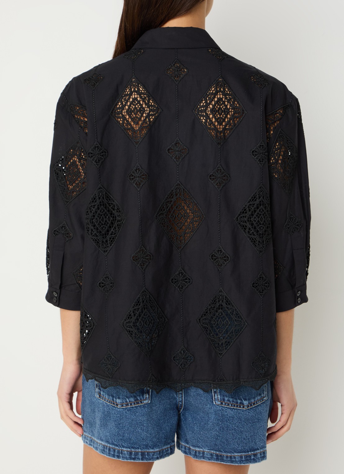 ba&sh Muriel blouse met broderie - achterkant 4 zwart