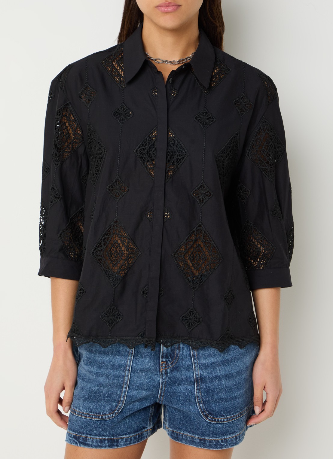 ba&sh Muriel blouse met broderie - detail 3 zwart