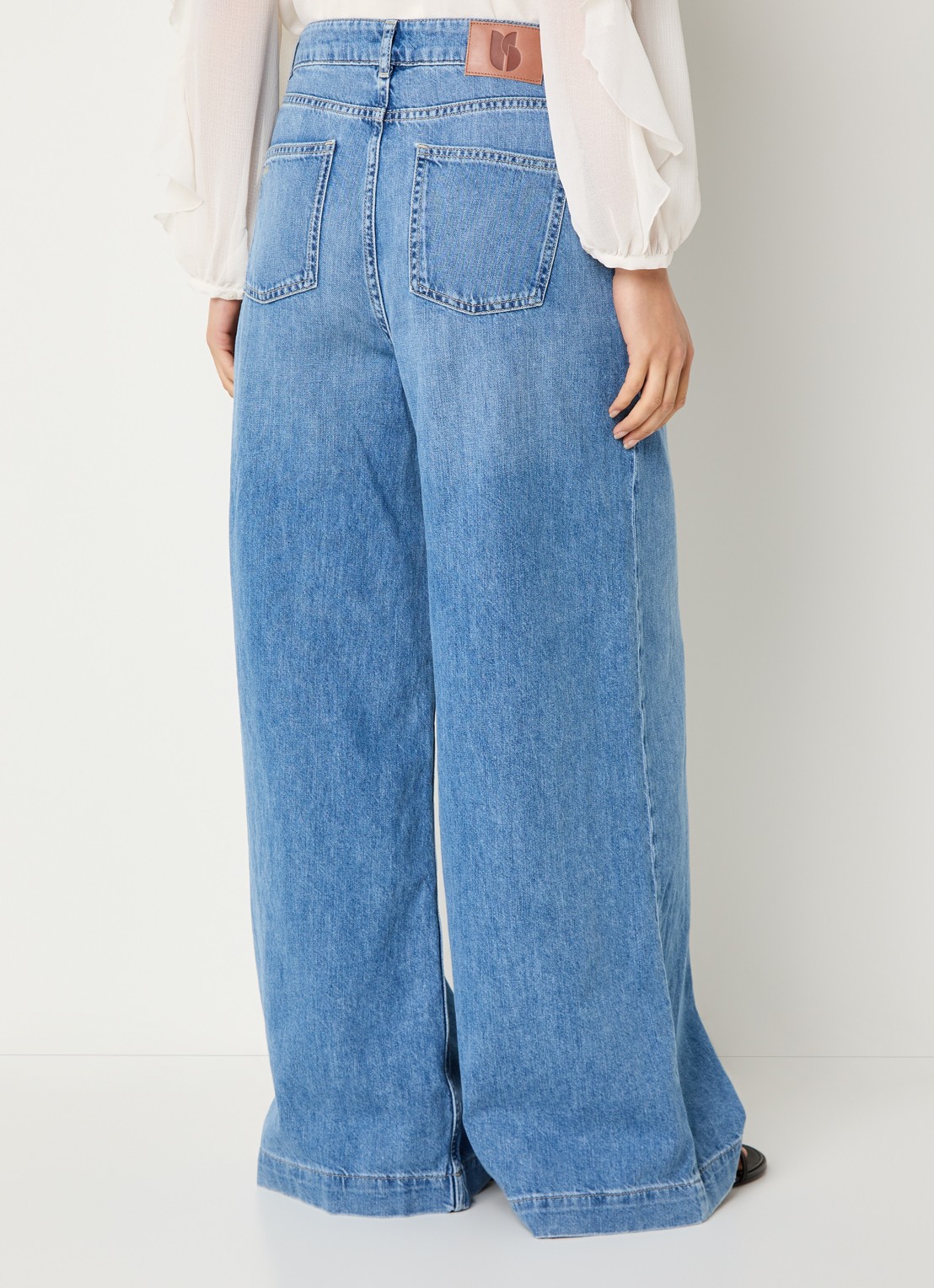 ba&sh Musc high waist wide leg jeans met lichte wassing - achterkant indigo
