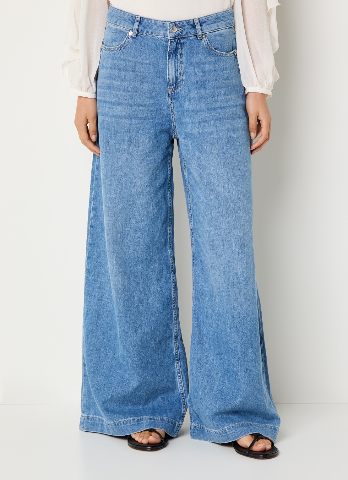 ba&sh Musc high waist wide leg jeans met lichte wassing - detail 4 indigo