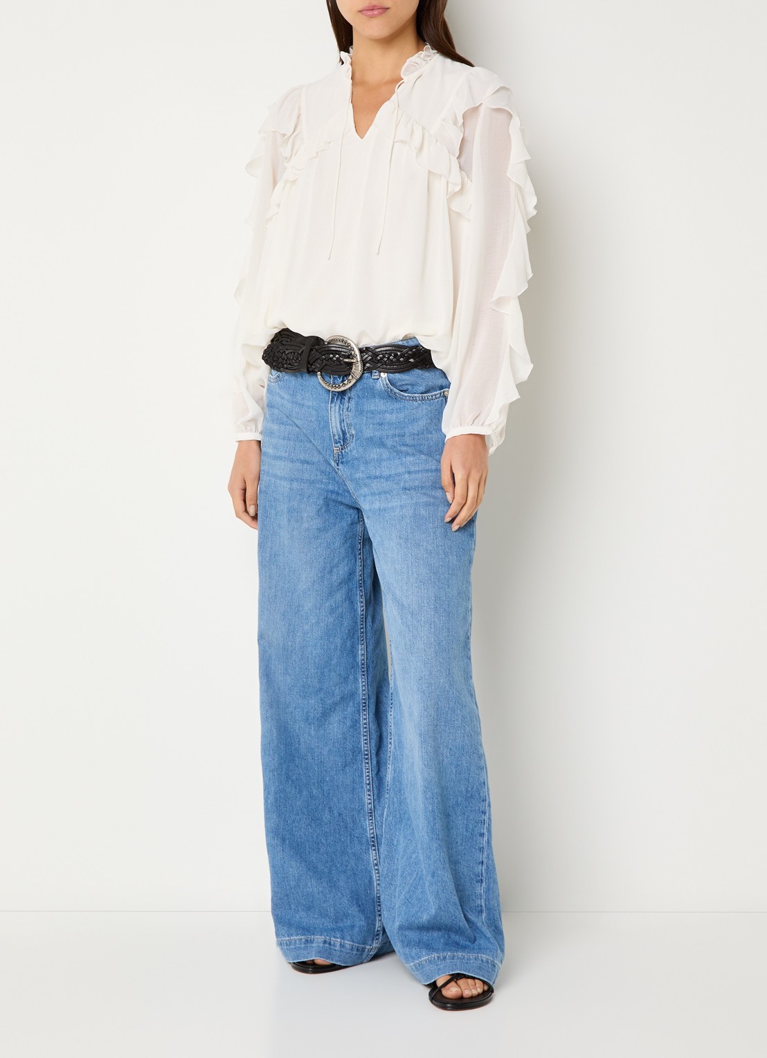 ba&sh Musc high waist wide leg jeans met lichte wassing - voorkant 3 indigo