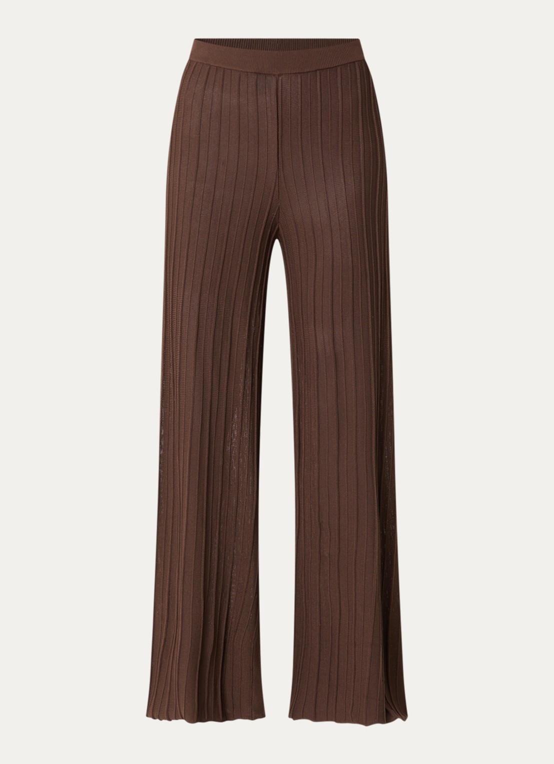 ba&sh Naho high waist wide fit broek met ribstructuur - voorkant 3 bruin