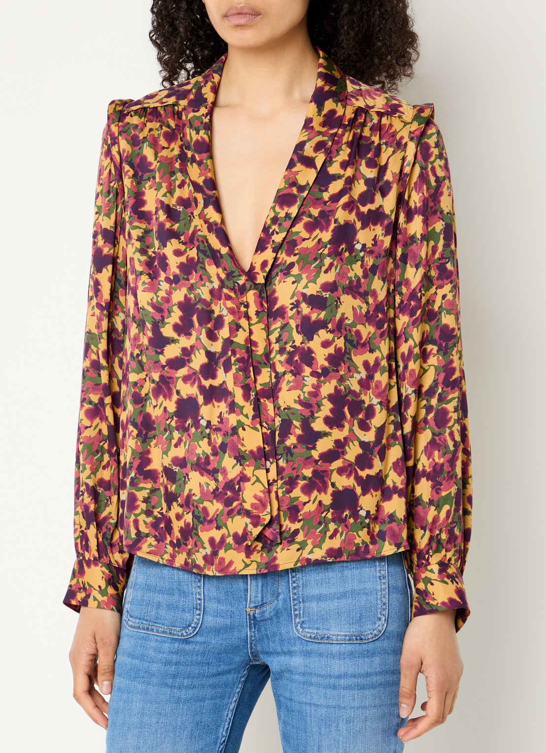 ba&sh Nale tuniek met bloemenprint - detail 2 okergeel