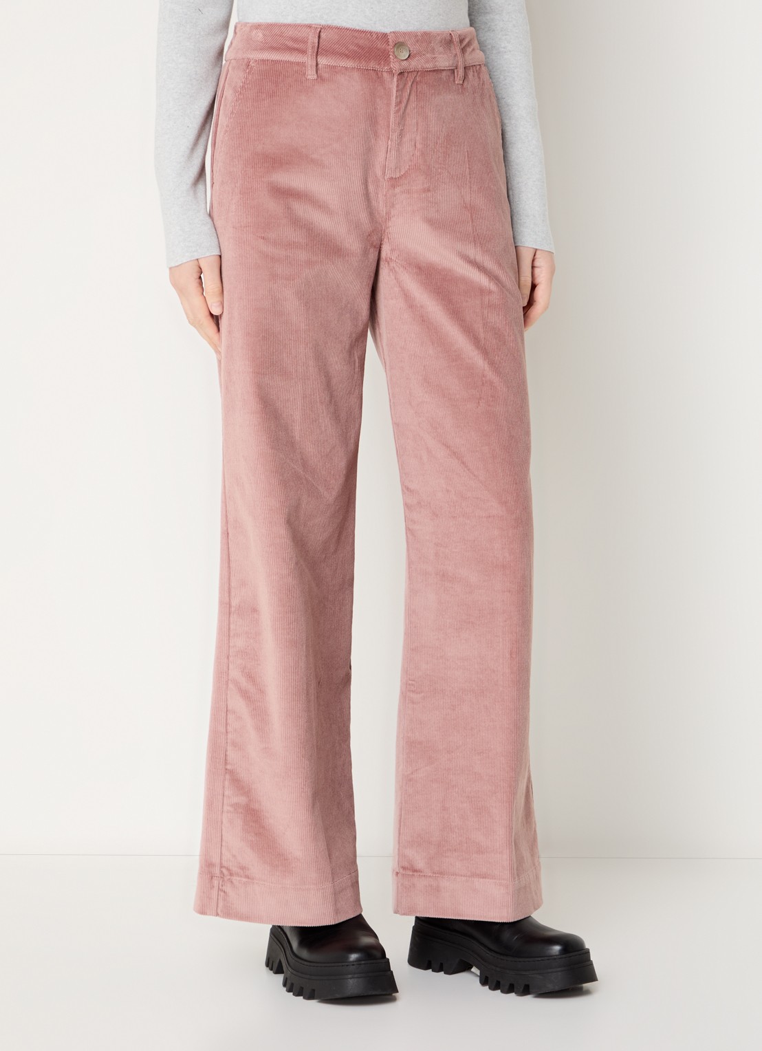 ba&sh Nali high waist wide fit broek van corduroy met steekzakken - detail 4 zalmroze