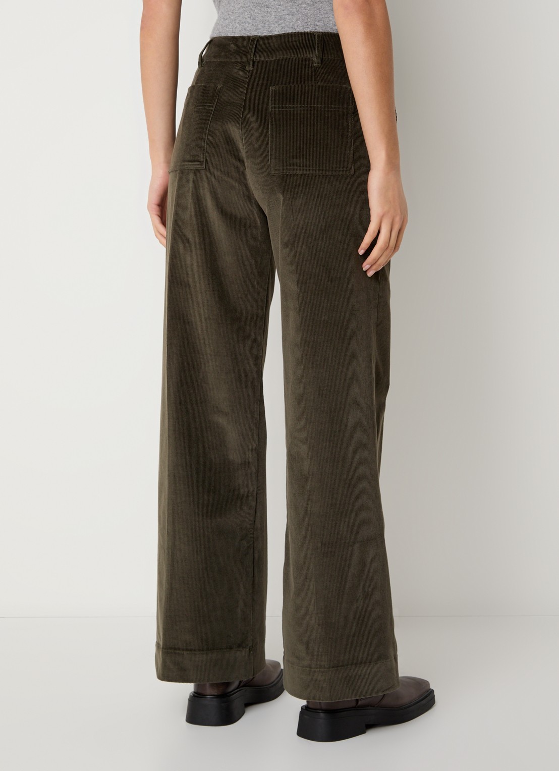 ba&sh Nali high waist wide fit broek van corduroy met steekzakken - achterkant bronsgroen