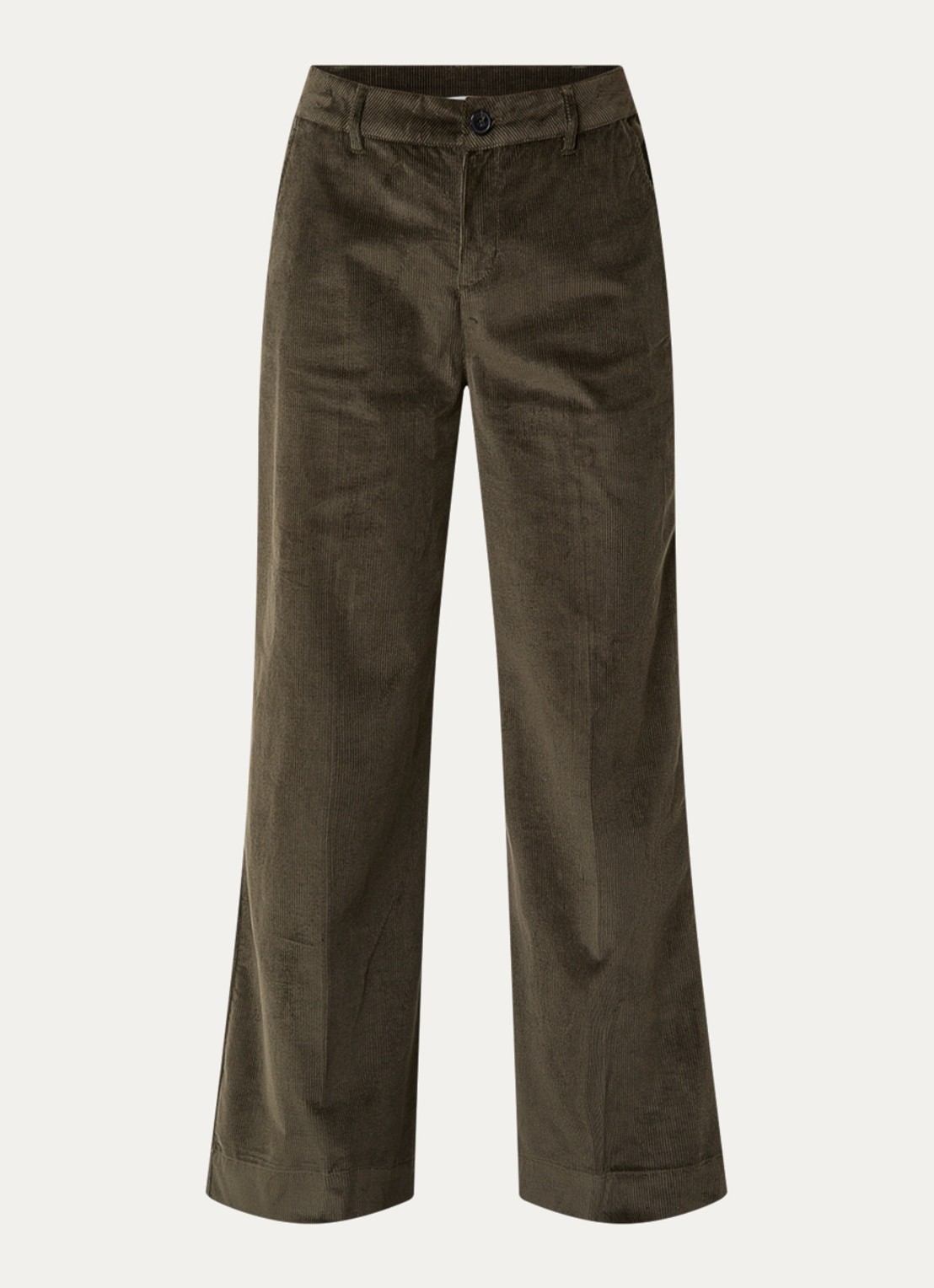 ba&sh Nali high waist wide fit broek van corduroy met steekzakken - voorkant 3 bronsgroen