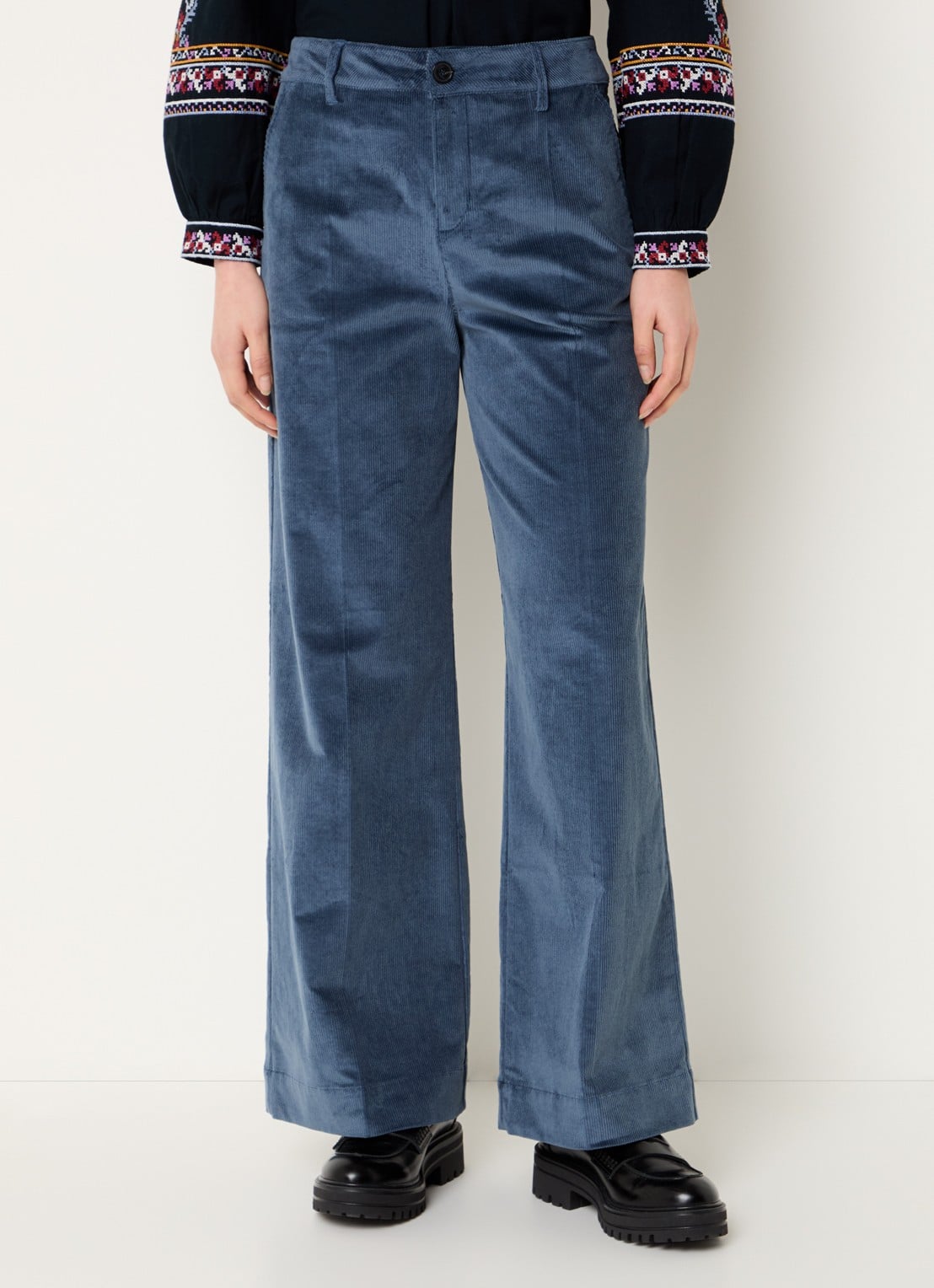 ba&sh Nali high waist wide fit broek van corduroy met steekzakken - detail 4 blauwgrijs