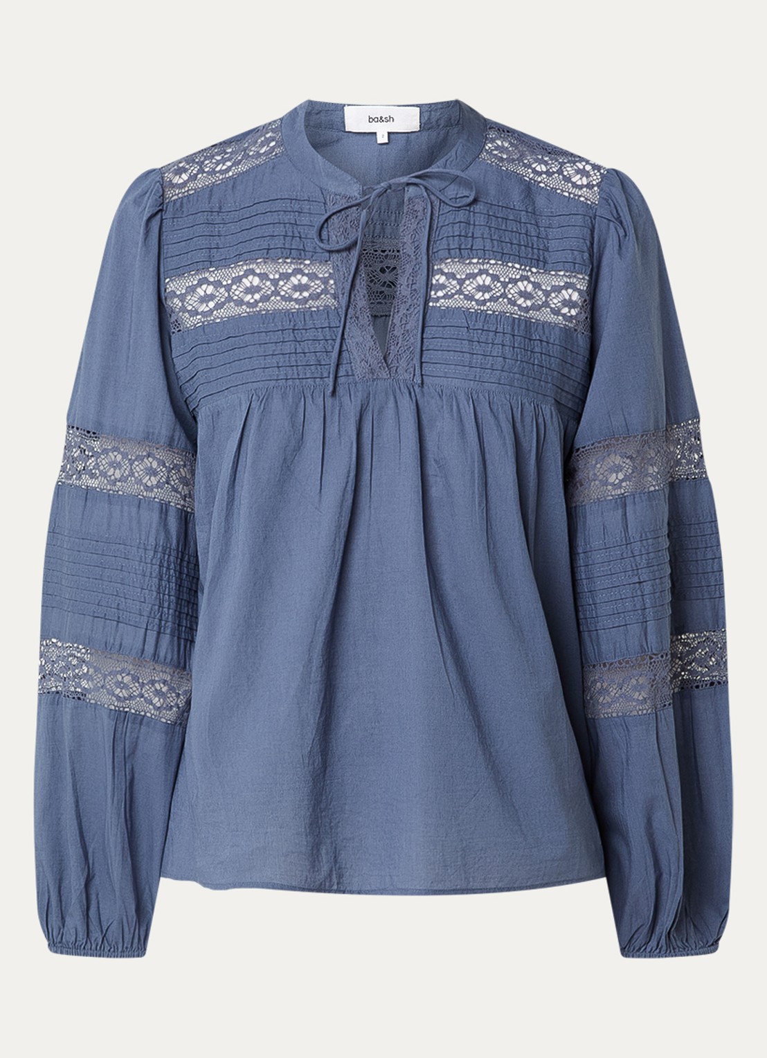 ba&sh Nami blouse met details van kant - voorkant 3 staalblauw