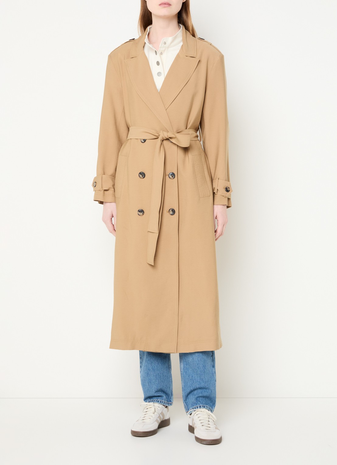 ba&sh Nana double-breasted trenchcoat met schoudervulling - detail 2 camel