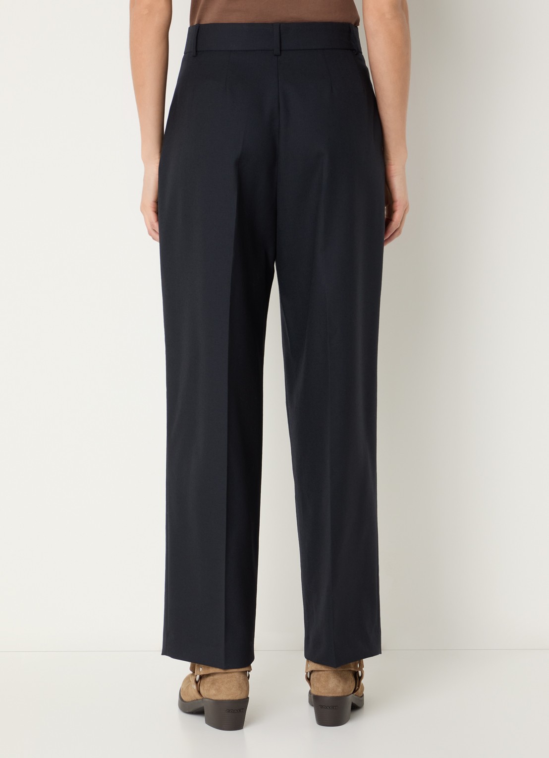 ba&sh Nani high waist straight fit pantalon van wol met persplooi - achterkant donkerblauw