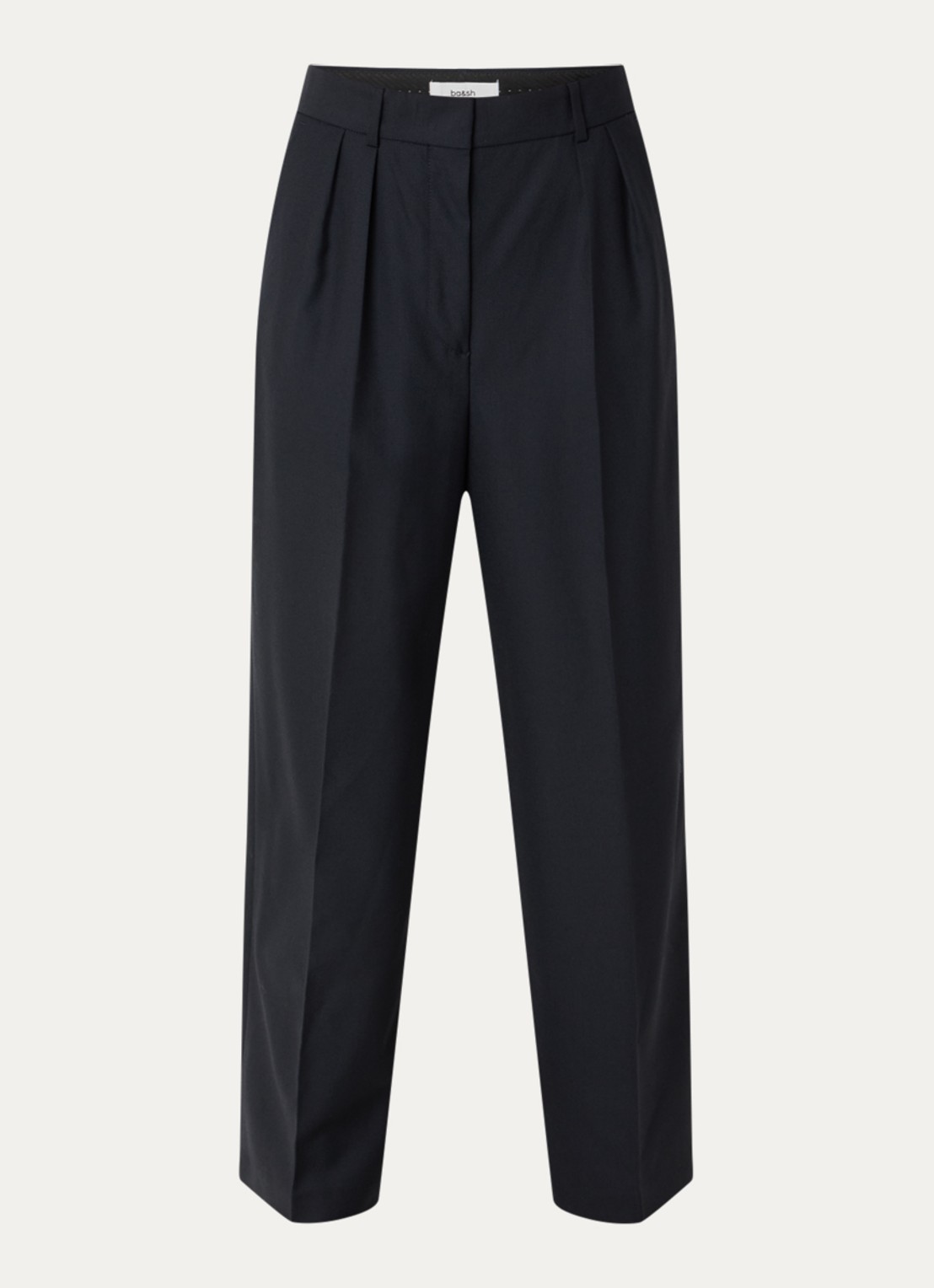 ba&sh Nani high waist straight fit pantalon van wol met persplooi - voorkant 3 donkerblauw