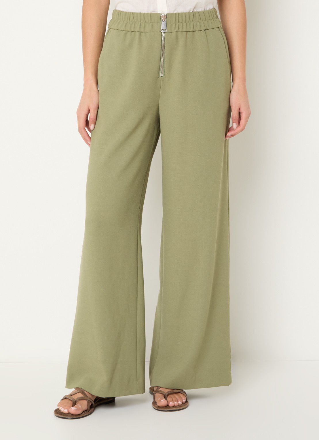 ba&sh Narlos high waist loose fit pantalon met steekzakken  - detail 2 olijfgroen