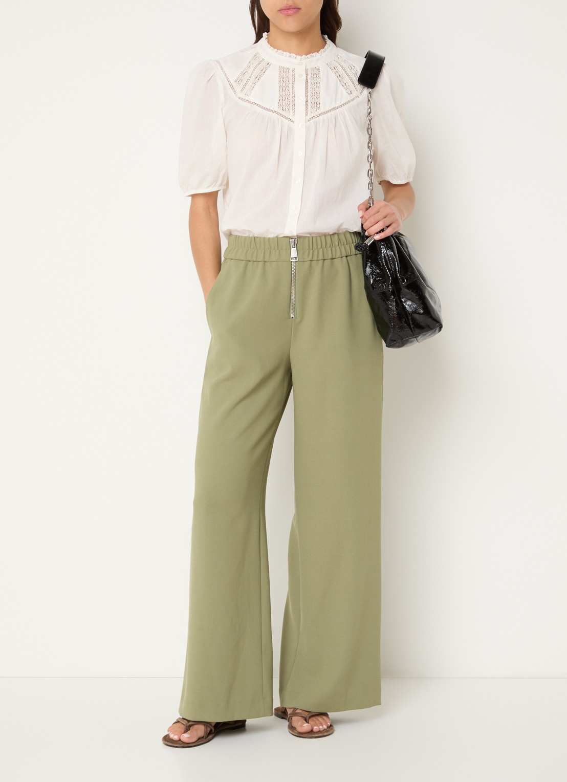 ba&sh Narlos high waist loose fit pantalon met steekzakken  - voorkant 4 olijfgroen
