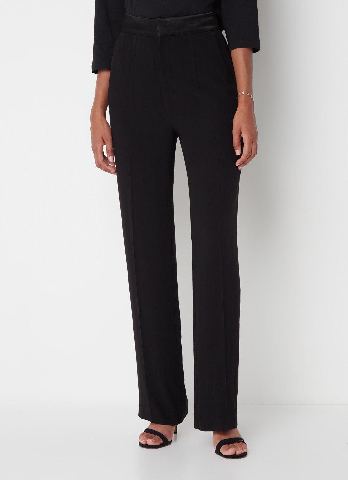Ba&sh Natane high waist straight fit pantalon van crêpe - detail 4 zwart