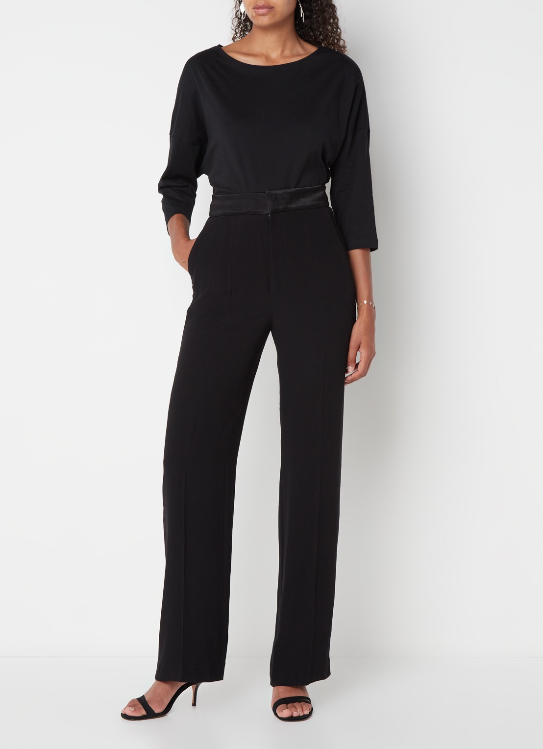 Ba&sh Natane high waist straight fit pantalon van crêpe - voorkant 3 zwart