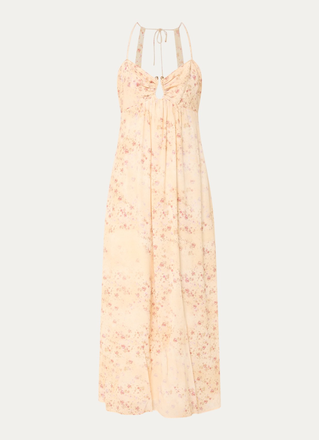 ba&sh Natz maxi jurk met bloemenprint en rugdecolleté - voorkant 3 abrikoos