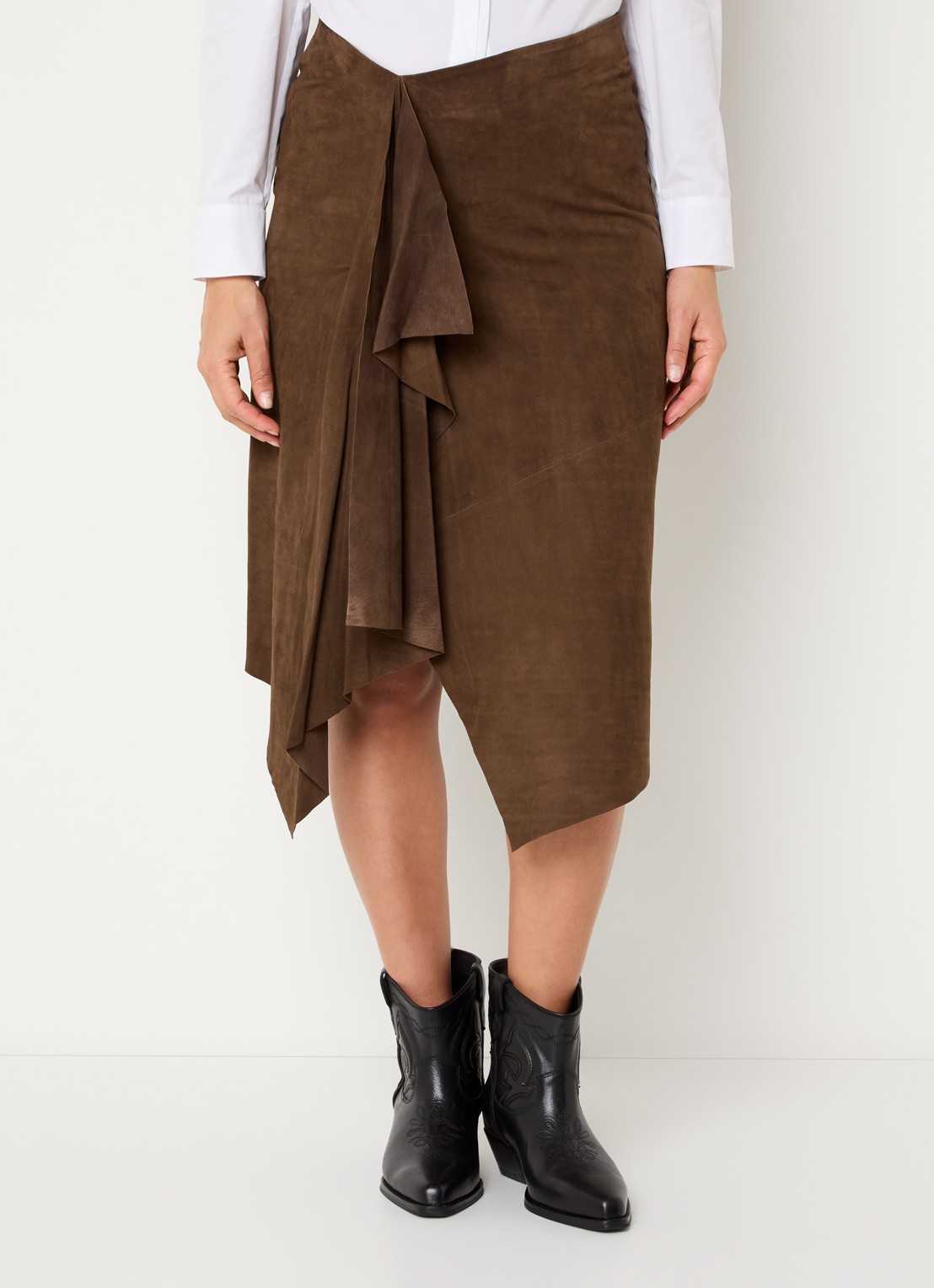 ba&sh Naya midi rok van suède - detail bruin