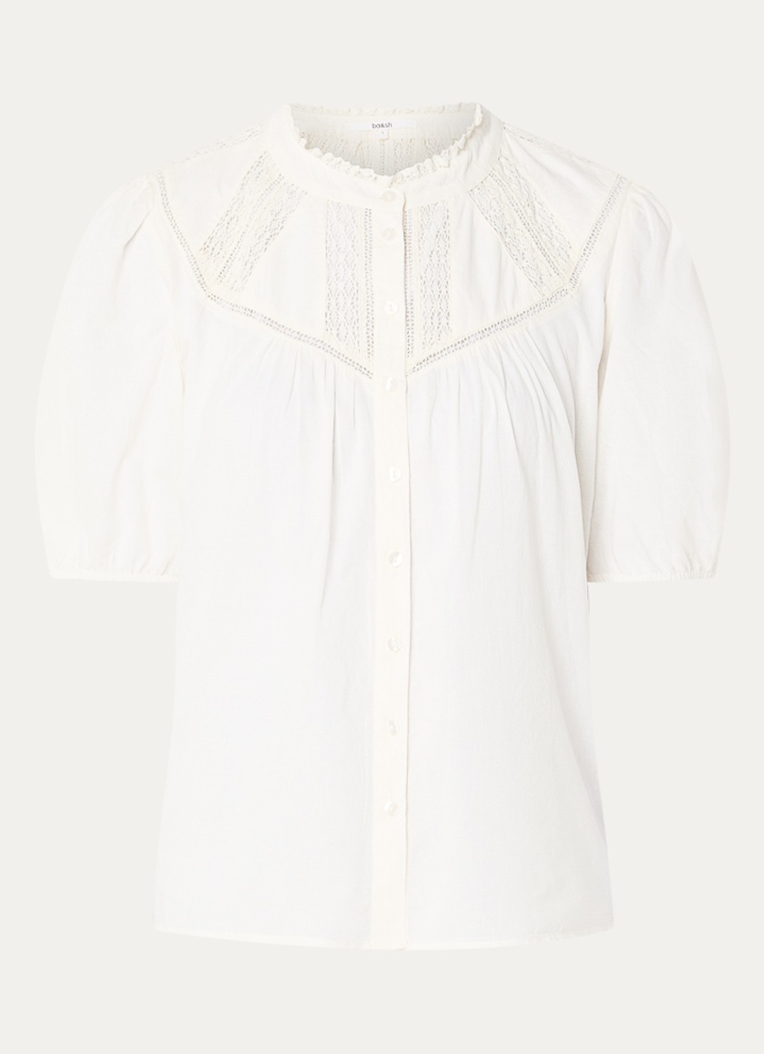 ba&sh Nella blouse met broderie en pofmouw - voorkant gebroken wit