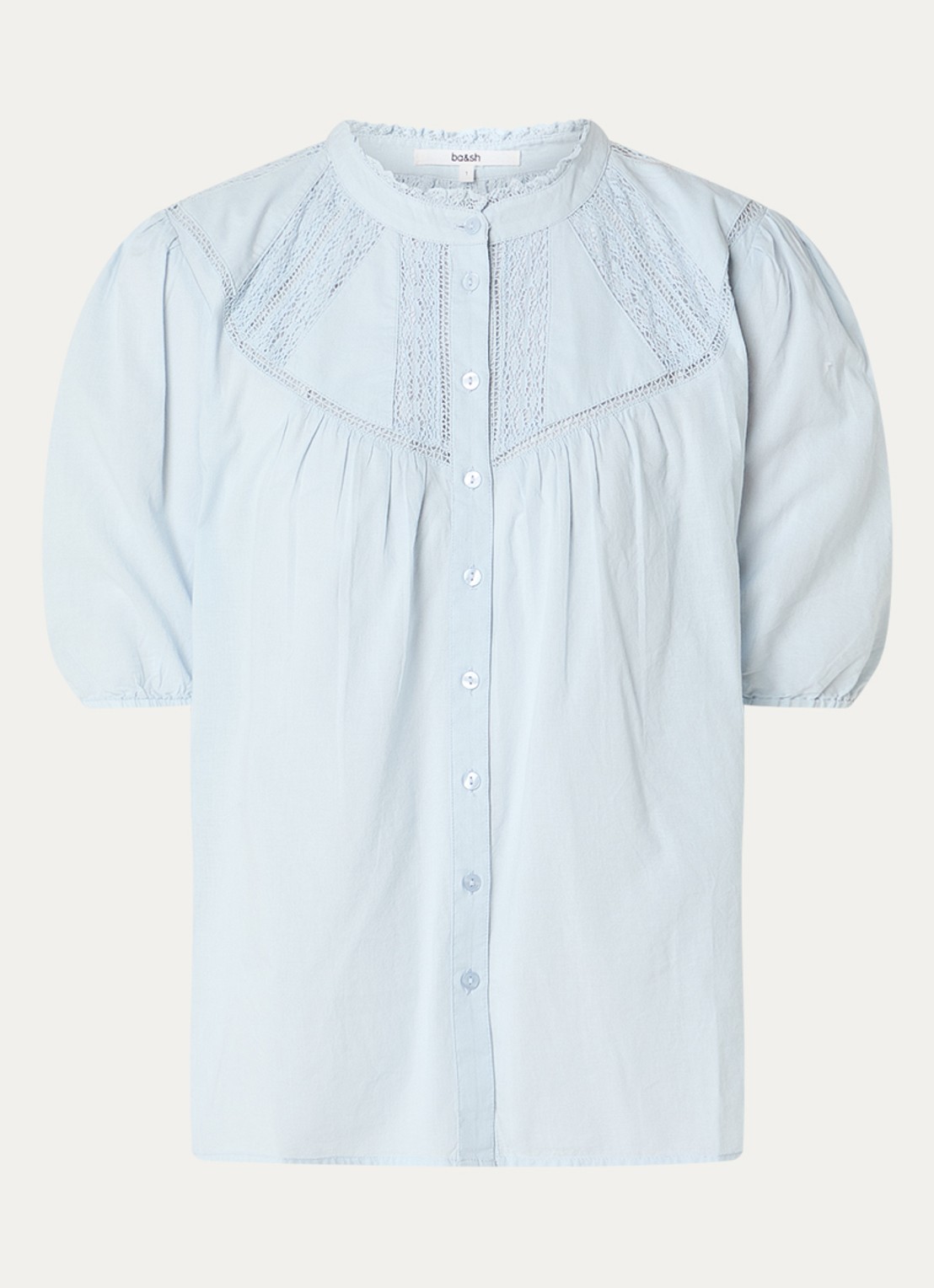 ba&sh Nella blouse met broderie en pofmouw - voorkant 2 lichtblauw