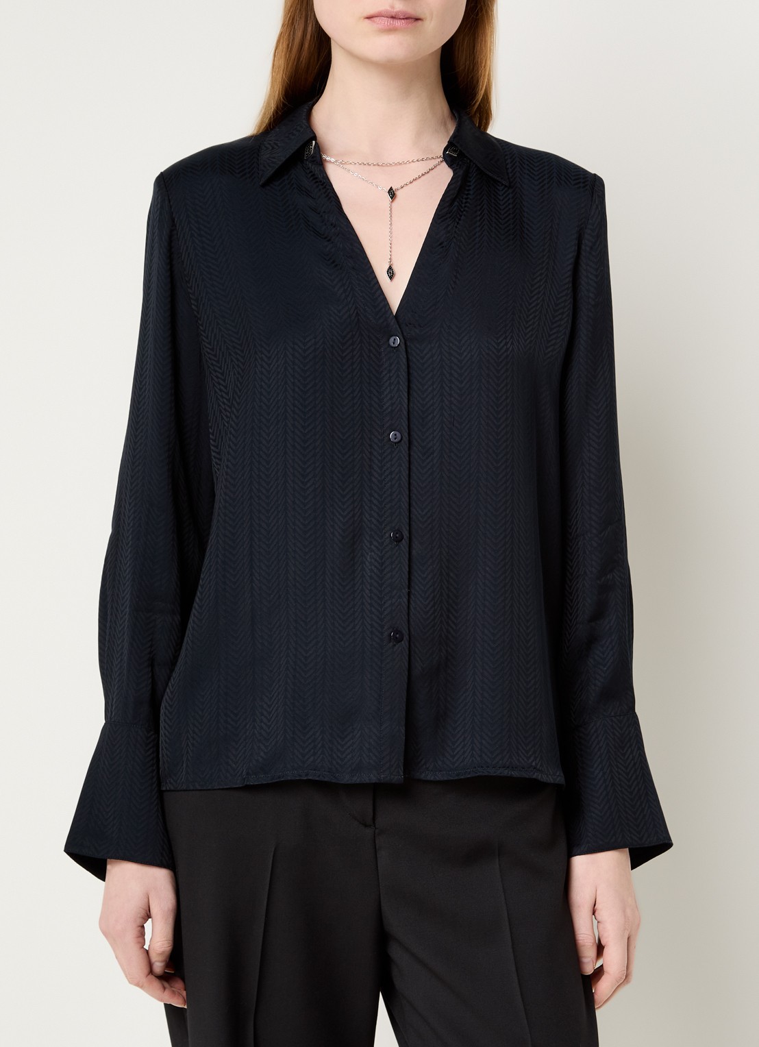 ba&sh Netsey blouse met schoudervulling - detail 3 donkerblauw