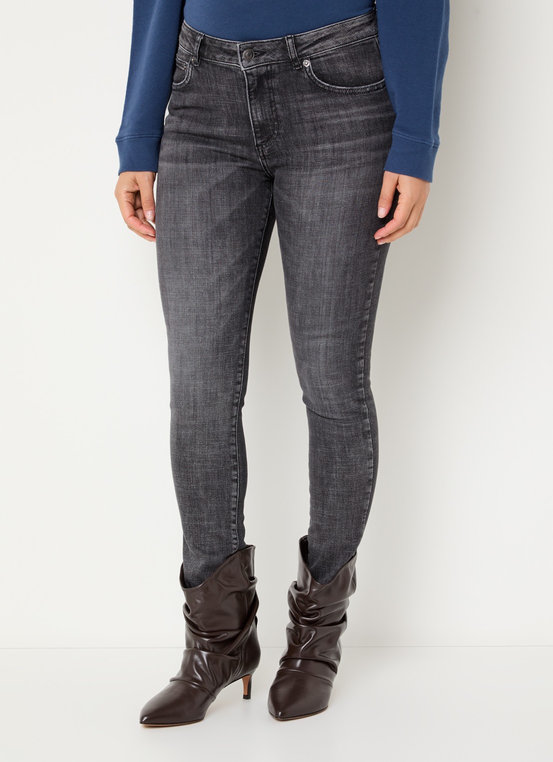 ba&sh Niko mid waist skinny jeans met gekleurde wassing - detail antraciet