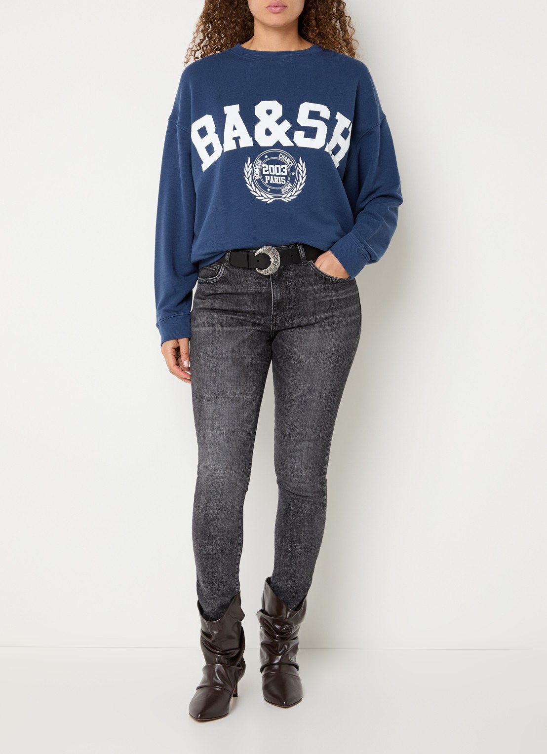 ba&sh Niko mid waist skinny jeans met gekleurde wassing - voorkant 5 antraciet