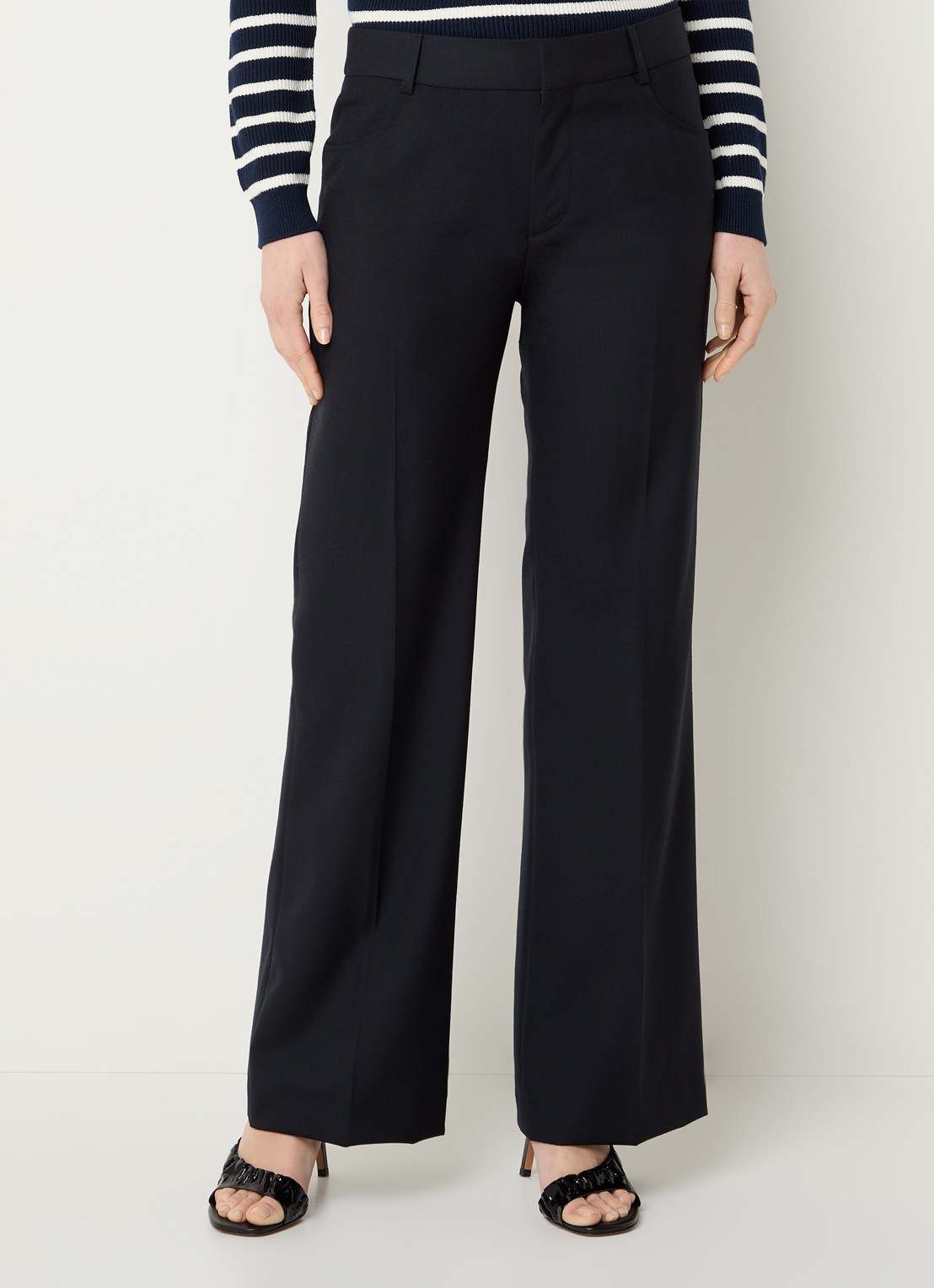 ba&sh Nives high waist bootcut fit broek van scheerwol - detail 4 donkerblauw