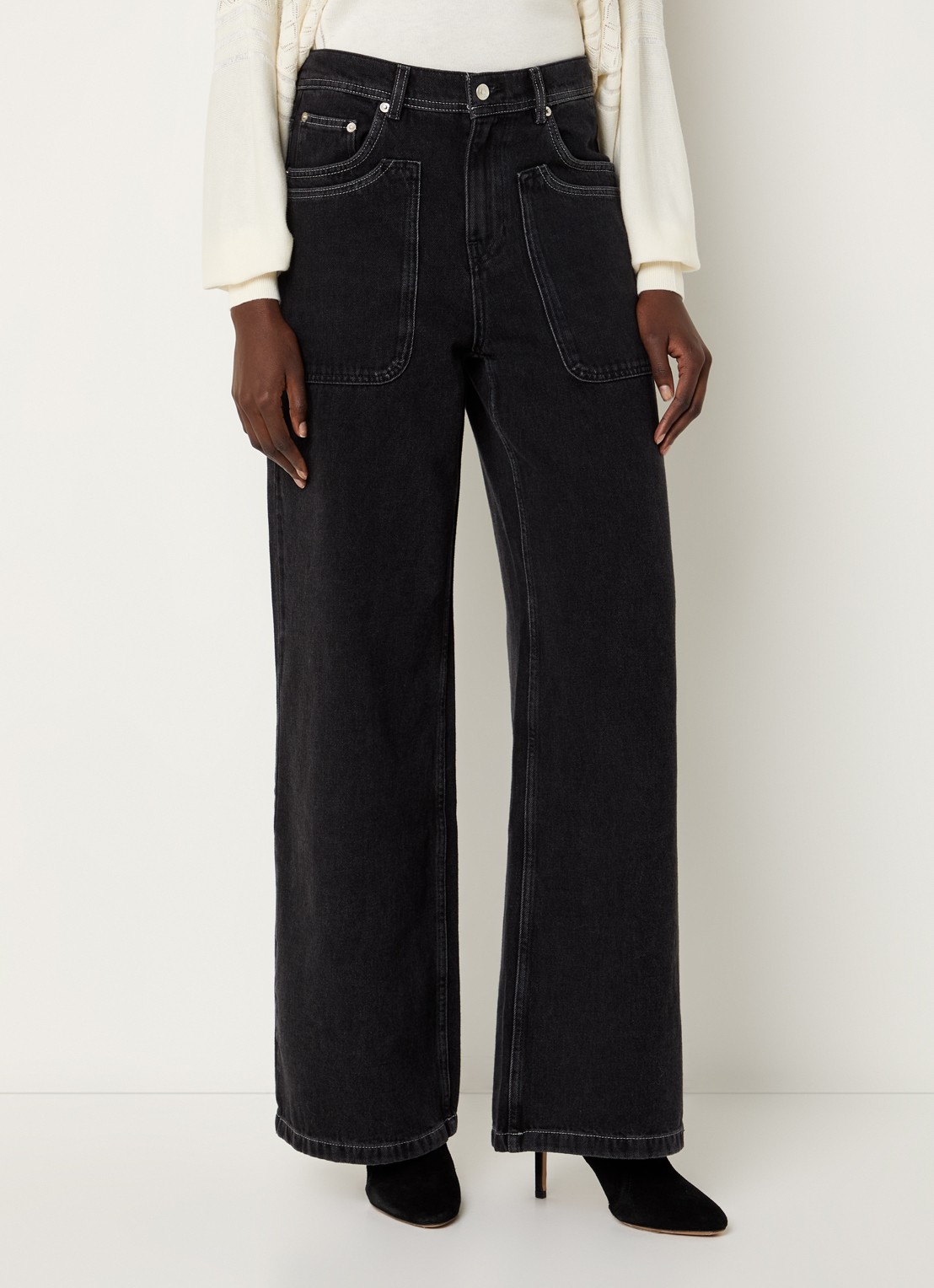 ba&sh Noel high waist wide leg jeans met gekleurde wassing - detail zwart