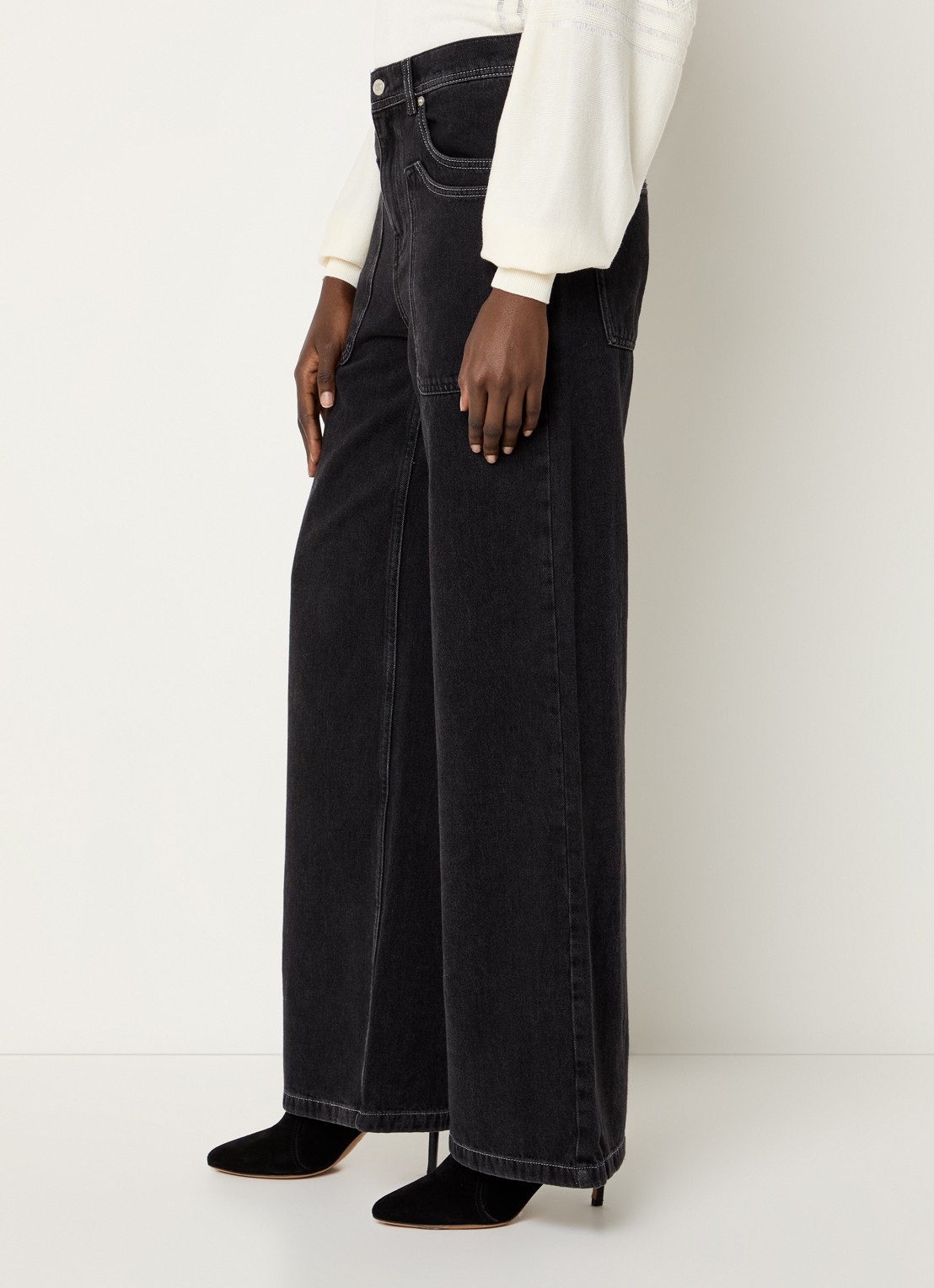 ba&sh Noel high waist wide leg jeans met gekleurde wassing - detail 2 zwart