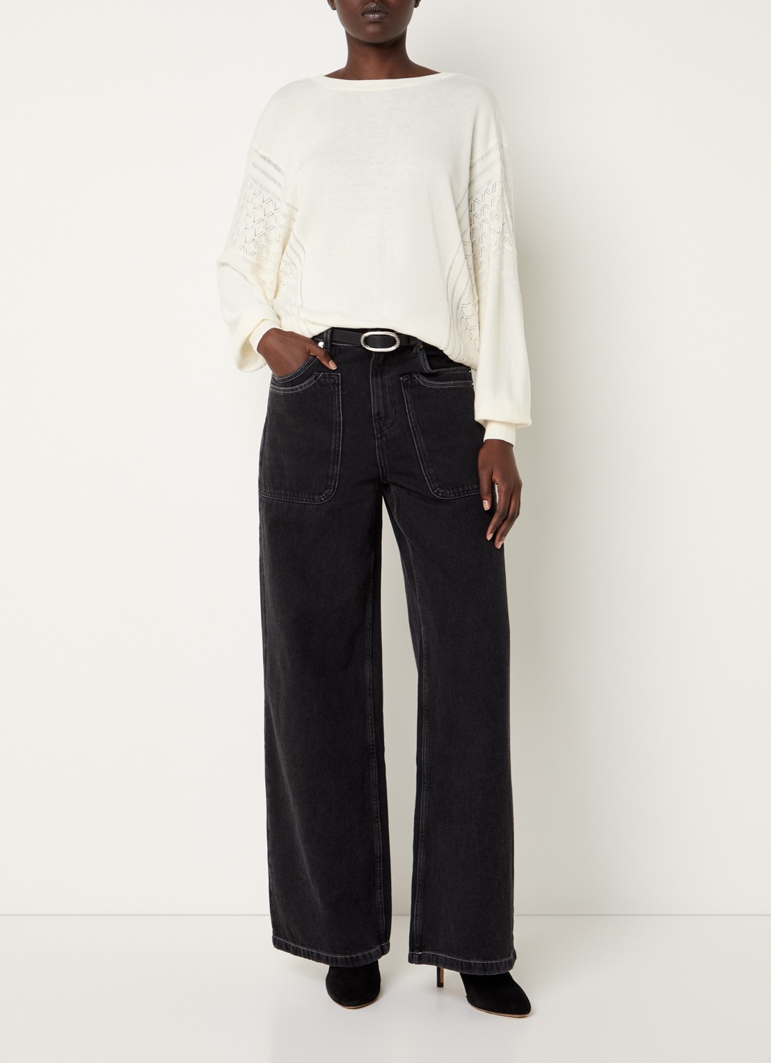 ba&sh Noel high waist wide leg jeans met gekleurde wassing - voorkant 4 zwart