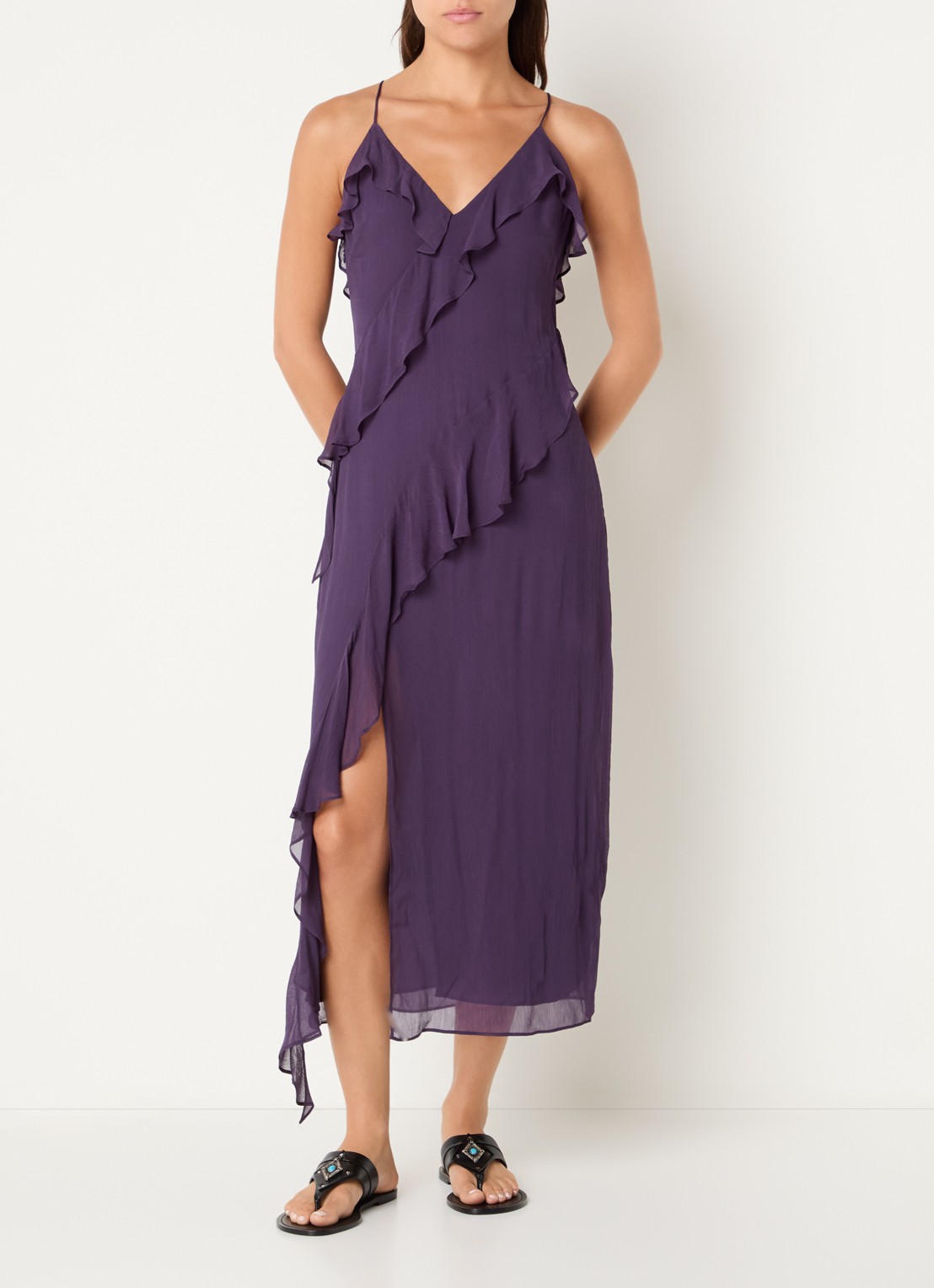 ba&sh Oceane midi jurk met volant en split - detail 2 paars