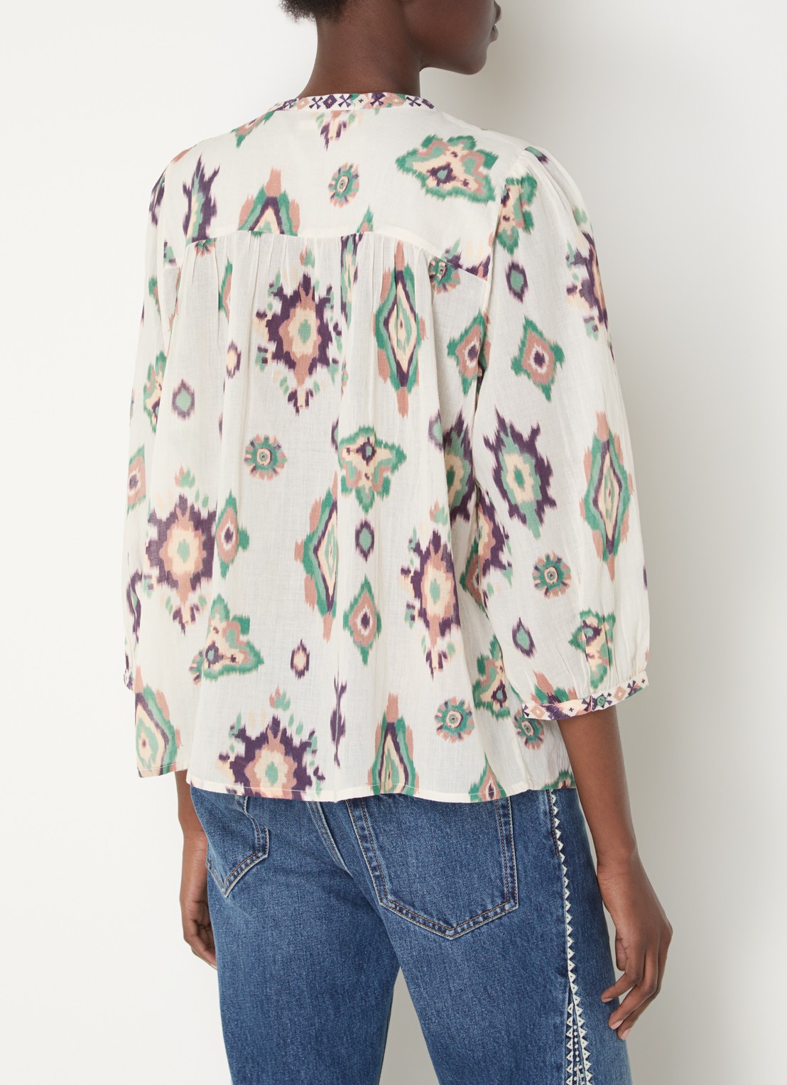 ba&sh Odelie blouse met print - achterkant gebroken wit