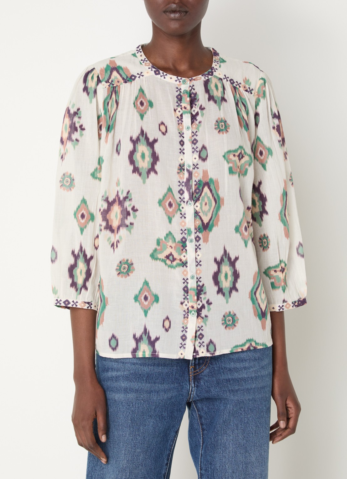 ba&sh Odelie blouse met print - detail 4 gebroken wit