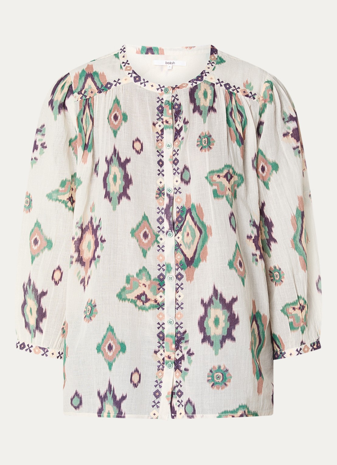 ba&sh Odelie blouse met print - voorkant 2 gebroken wit