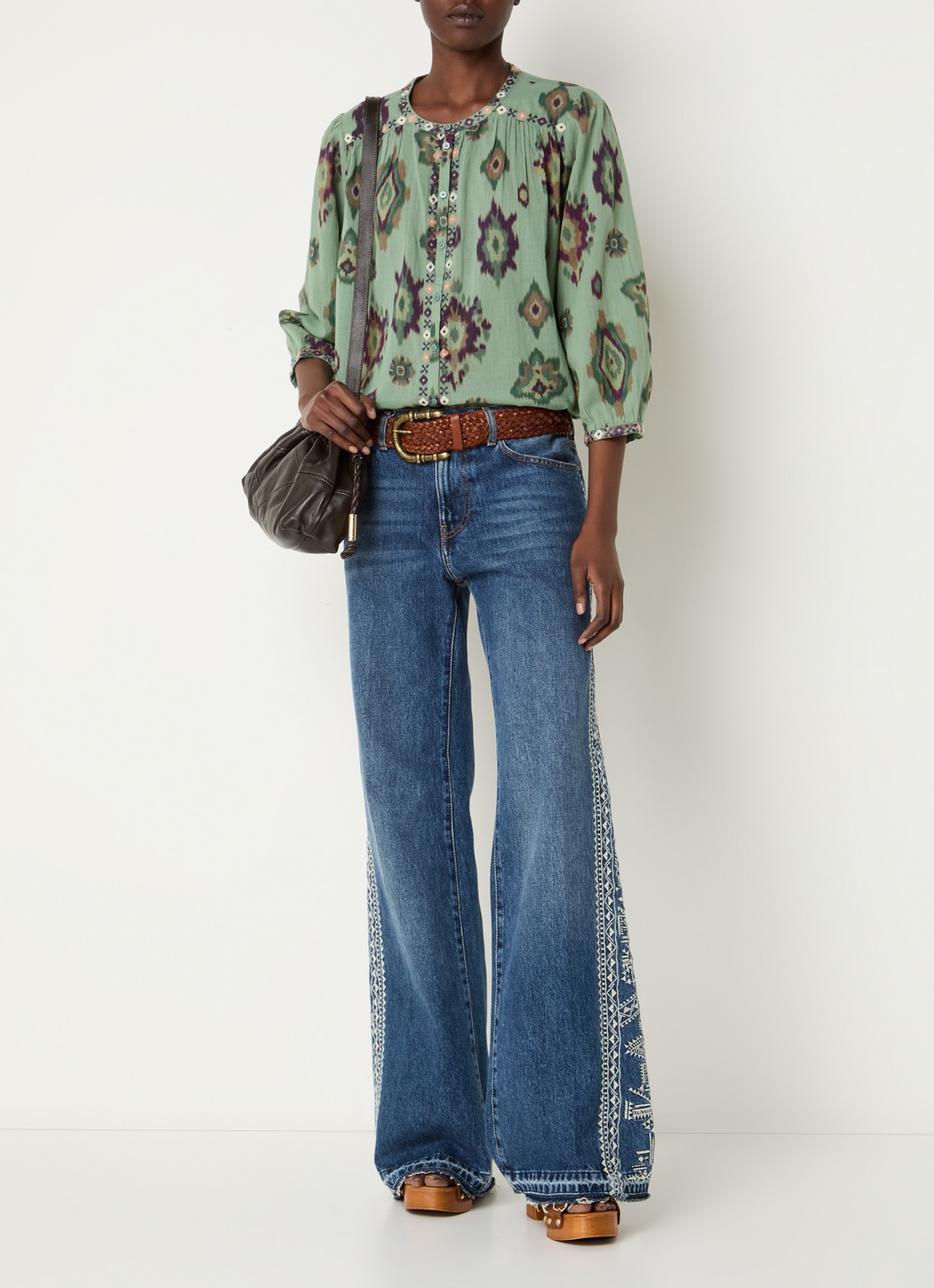ba&sh Odelie blouse met print - voorkant 3 lichtgroen