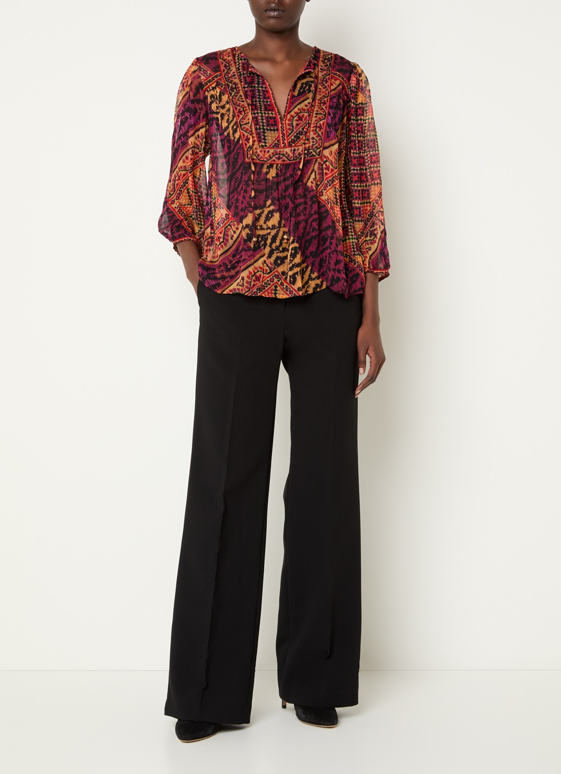 ba&sh Odetta semi-transparante tuniek met print en strikkraag - voorkant 2 rood