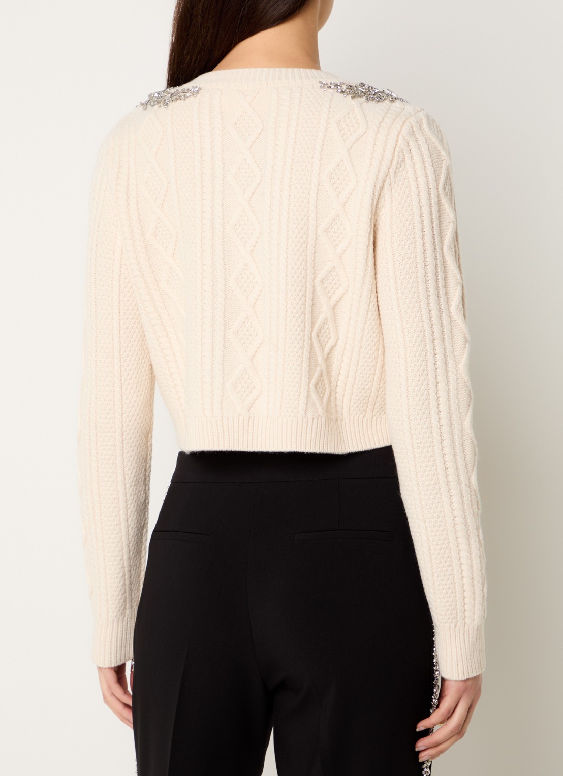 ba&sh Oillo grofgebreid cropped vest van wol met strass - achterkant 3 gebroken wit