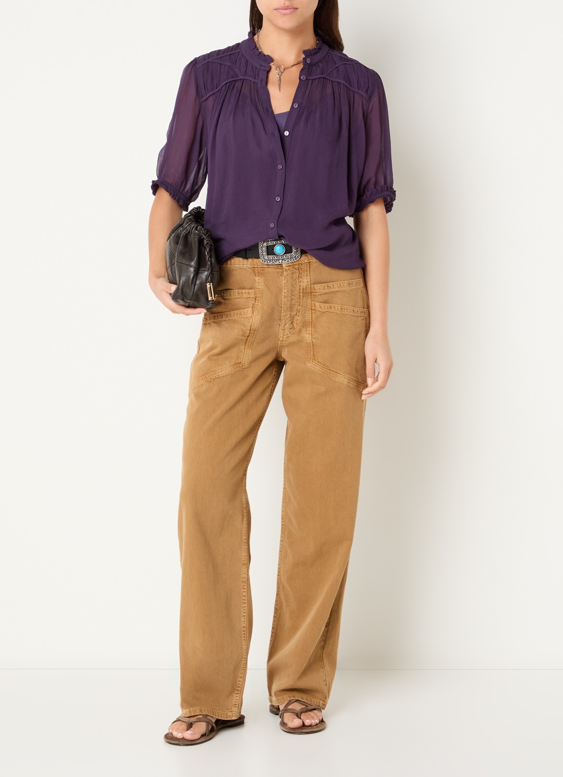 ba&sh Olie blouse met ballonmouw - voorkant 4 paars