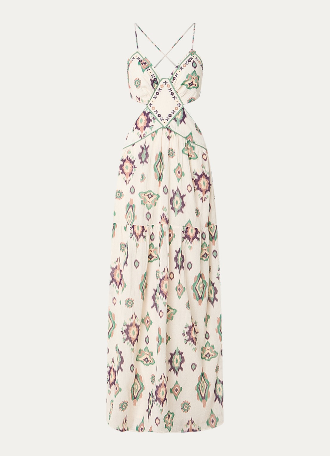 ba&sh Omelia maxi halterjurk met grafische print - voorkant 2 gebroken wit