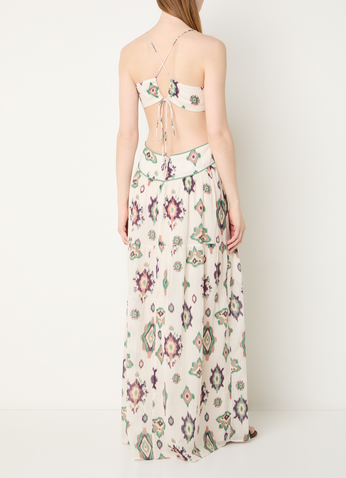 ba&sh Omelia maxi halterjurk met grafische print - voorkant 3 gebroken wit