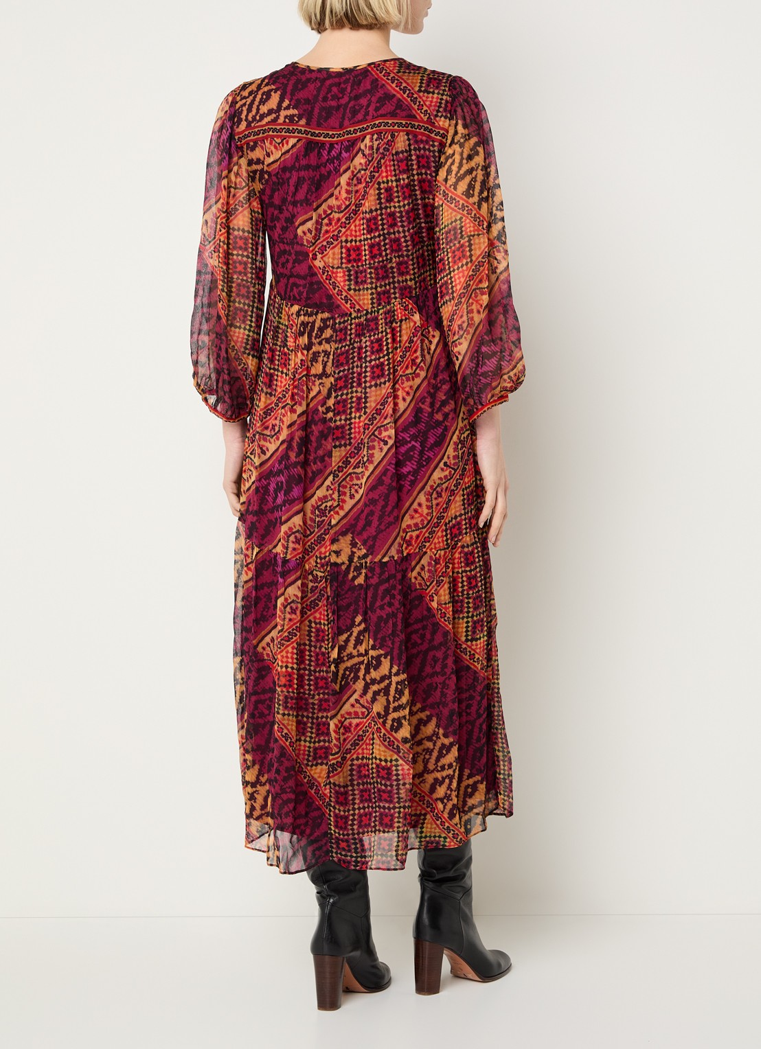 ba&sh Oria midi tuniekjurk met grafische print - achterkant 3 rood
