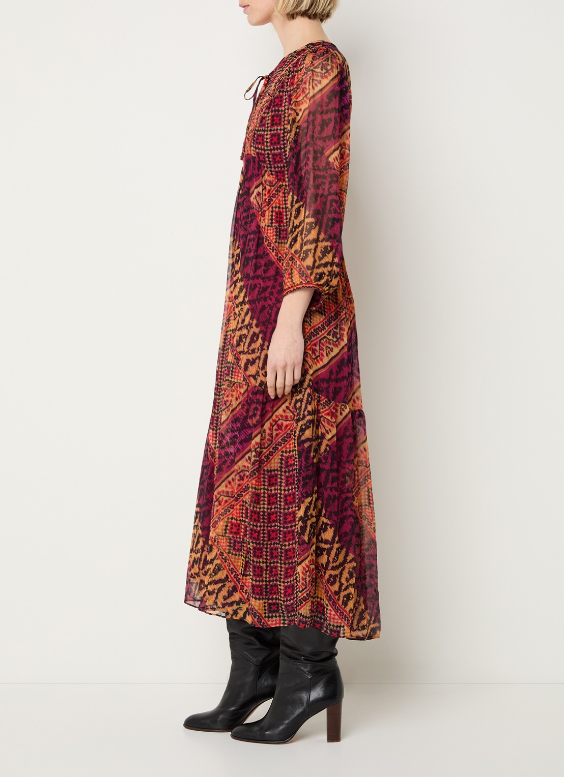 ba&sh Oria midi tuniekjurk met grafische print - voorkant 2 rood