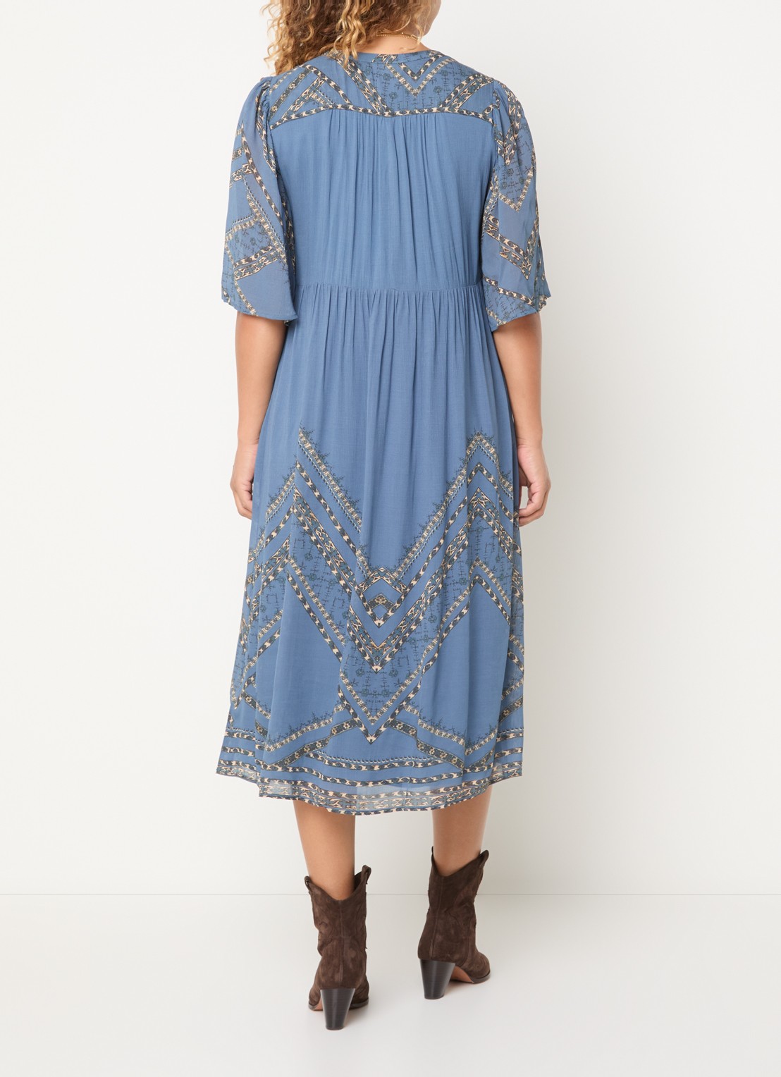 ba&sh Pacifica midi tuniekjurk met print - achterkant blauw