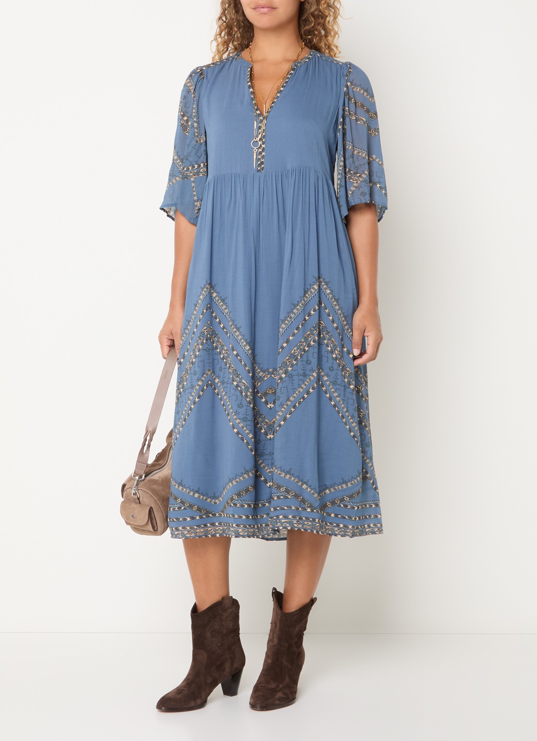 ba&sh Pacifica midi tuniekjurk met print - detail 2 blauw